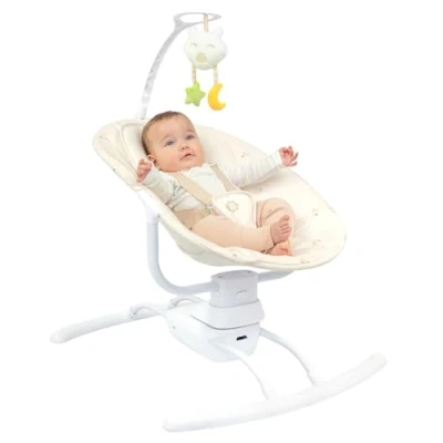 Image of Badabulle Baby swing Buddy Cream, Remote Control Electric Side to Chair from birth 3 speeds 8 lullabies Play arch