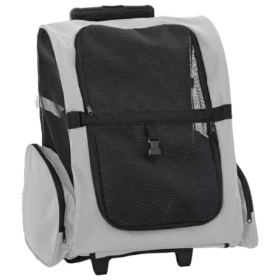 Image of vidaXL Pet Trolley 3 in 1 Grey 48x32x57 cm Carriers/Rolling Bags/Backpacks for Cats and Dogs Oxford Fabric/Metal Ventilated/Multi functional Travel Carrier