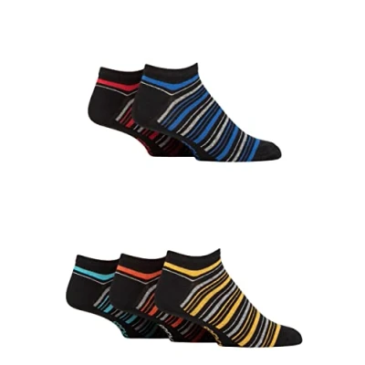 Image of Mens 5 Pair SOCKSHOP Plain Regenerated Eco Cotton Striped Trainer Socks Black Stripe 7 11