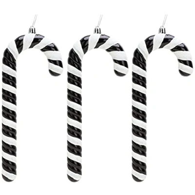 Image of Christmas Concepts® Pack of 3250mm Extra Large Candy Cane Baubles Shiny &amp; Glitter Decorated Decorations (Black)