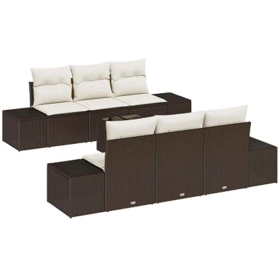 Image of vidaXL 7 Piece Garden Sofa Set with Cushions Brown Poly Rattan