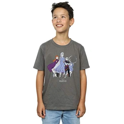 Image of Disney Boys Frozen 2 Distressed Group T Shirt Charcoal 3 4 Years