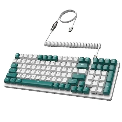Image of MAMBASANKE K6 Pro 96% 3 Modes Mechanical Gaming Keyboard Hot Swap 4000mAh 2.4Ghz/Bluetooth 5.0/Wired with Coiled USB Cable Type C 9 RGB Backlit Blue Switch for MAC Laptop Green