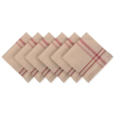 Image of DII Farmhouse Style Napkin Set, Cotton, Taupe/Red, 20&quot; x (Set of 6)
