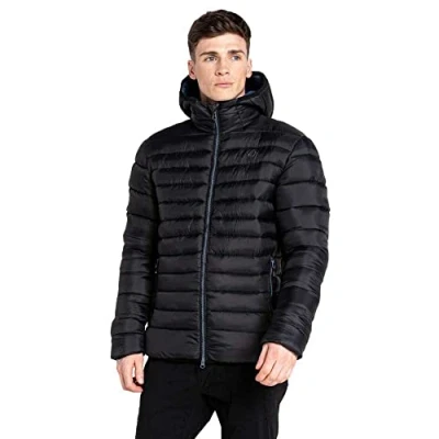 Image of Dare2b Drifter II Mens Baffled/Quilted Jacket showerproof ripstop recycled fabric with hood and lower pockets, perfect for hiking, walking everyday essential