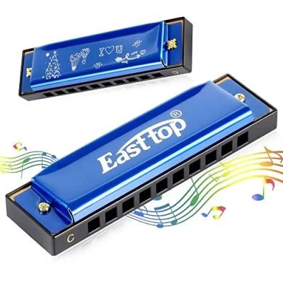 Image of East top blues Harmonica, Diatonic harmonica Key of C 10 Holes 20 Tones Mouth Organ harp For Adults, Kids, Beginners, Professionals and Students as gift (Blue)
