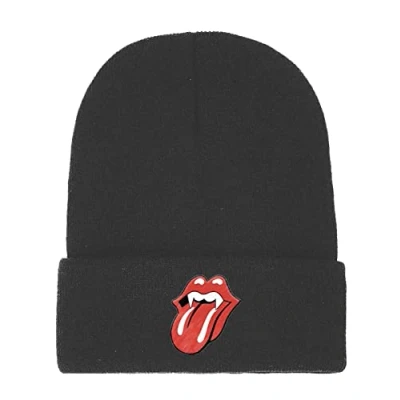 Image of The Rolling Stones Beanie Hat Fang Tongue Band Logo Official Black Unisex One Size