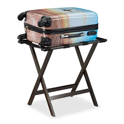Image of Relaxdays Dark Brown Bamboo Folding Luggage Rack Suitcase Stand, HxWxD: 53.5 x 58 36.5 cm