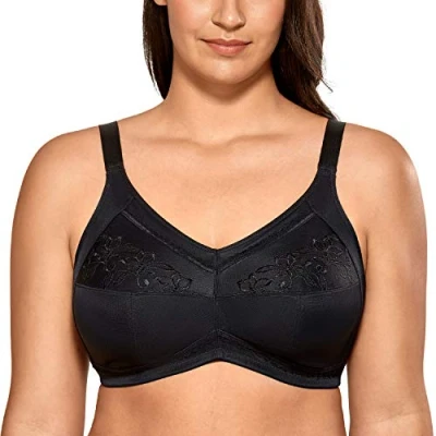 Image of Delimira Women&#039;s Wireless Bras Cotton Mastectomy with Pockets Post Surgery Full Cup Comfort Plus Size Everyday Bra Black 38C