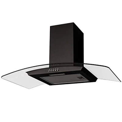 Image of SIA CGH90BL 90cm Black Curved Glass Chimney Cooker Hood Kitchen Extractor Fan