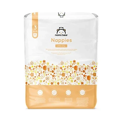 Image of Amazon Brand Mama Bear Ultra Dry Nappies, Size 3 (4 9 kg), 86 Count, White