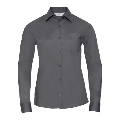 Image of Russell Athletic Collection Womens/Ladies Poplin Easy Care Long Sleeved Shirt (Convoy Grey) Dark Grey Size 2XL