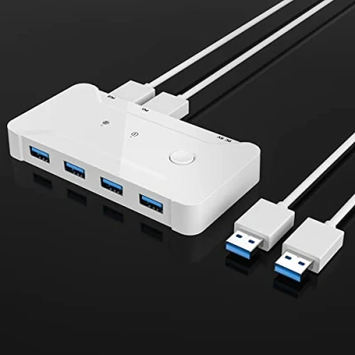 Image of USB Switch 2 Computers Sharing 4 3.0 Devices, KVM for Keyboard Mouse Printer Scanner with * 1.2M A to Cable