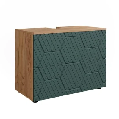Image of Vicco Vanity unit Irma, Gold power oak/Green, 80 cm with 2 drawers