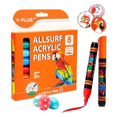 Image of YPLUS Acrylic Paint Pens for Kids, Permanent Fabric Markers Waterproof, Painting Rock Clothes Wood and More 8 Colours