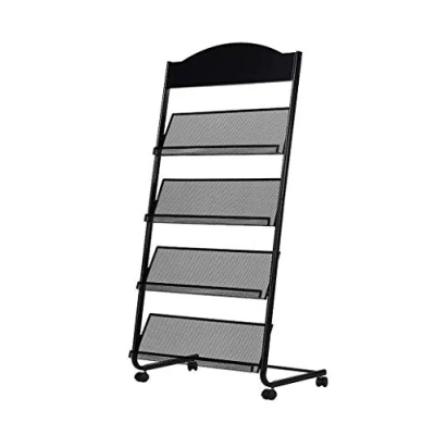Image of Kelly&#039; Harvest House Magazine Rack Stand, Literature Display Stand With 4 Pockets Floor Standing Brochure Holder (Black)