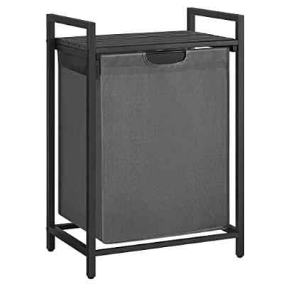 Image of VASAGLE Laundry Basket, Hamper, Pull Out and Removable Bag, Shelf, Metal Frame, 65L, 50 x 33 72 cm, Black Grey BLH101G01