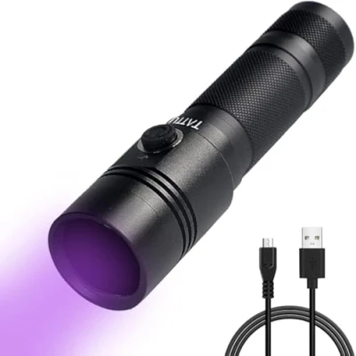 Image of TATTU U1S UV Torch Rechargeable 365nm Black Light Flashlight with ZWB2 Filter, Blacklight 5W Ultraviolet LED Lamp Micro USB Charging Cable