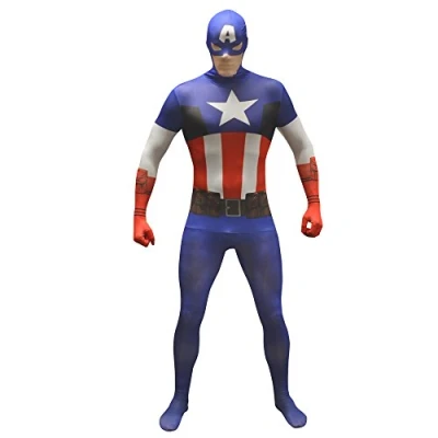 Image of Official Captain America Basic Morphsuit Fancy Dress Costume size Large 55 59 (163cm 175cm)