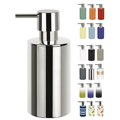Image of Spirella soap dispenser tube with pump liquid porcelain 300 ml long lasting and robust silver 7.0 x 16.0 cm