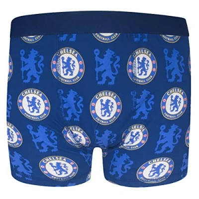 Image of Chelsea FC Official Gift 1 Pack Boys Multi Crest Boxer Shorts Blue 5 6 Years