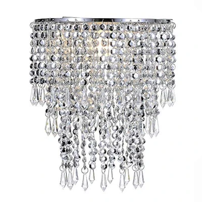 Image of Waneway 3 Tier Beads Pendant Shade, Ceiling Chandelier Lampshade with Acrylic Jewel Droplets, Beaded Chrome Frame and Sparkling Beads, Diameter 22 cm,
