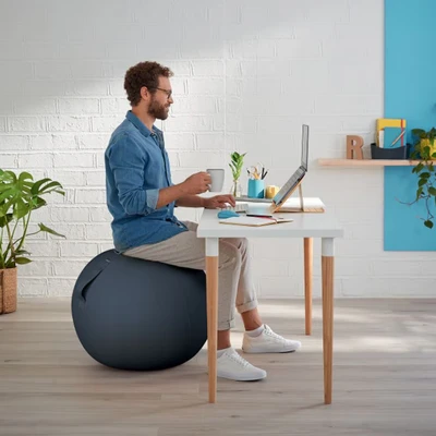 Image of Leitz Active Sitting Ball, Ergonomically Designed Desk Chair Alternative, 65cm Diameter, Includes Fabric Ball Cover, Hand Air Pump &amp; 2 x Plugs, Ergo Cosy Range, Velvet Grey, 52790089