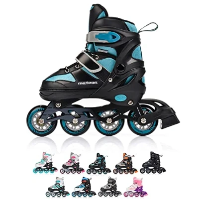 Image of meteor Inline Skates Children&#039;s Kids Inliners Roller Blades ABEC 7 Carbon Adjustable Shoe Size (Turquoise, S 30 33)