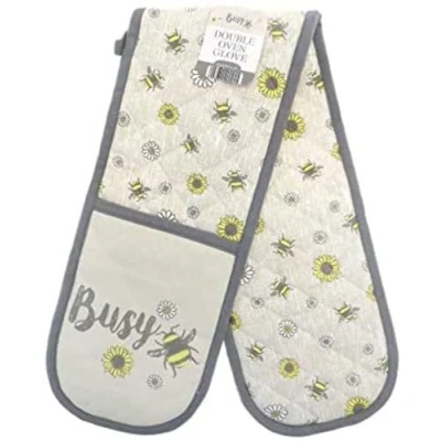 Image of Deluxe Double Oven Gloves 10+ Designs Gift Idea For the Chef in Your Life 100% Cotton Outer Material All Seasons (Busy Bee)