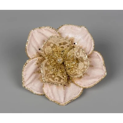 Image of SHATCHI 15cm Deluxe Christmas Glitter Poinsettia Rose Gold Velvet Net Artificial Flower with Metal Clip Tree Decorations Wedding New Year Ornaments