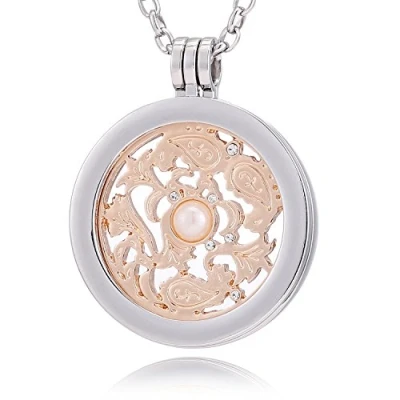 Image of Morella Women Necklace 70 cm 27.5&quot; Stainless Steel with Wind Ornament Coin 33 mm 1,3&quot; Pink Gold in a Velvet Jewelry Bag