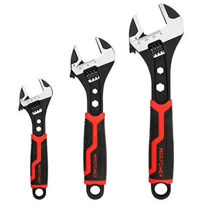 Image of MAXPOWER Adjustable Spanner Set, 2 in 1 Wrench Set with Hexagonal Function &amp; Non Slip Handle 150mm, 200mm 250mm
