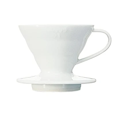 Image of Hario V60 Ceramic Coffee Dripper V Shaped Cone With Heat Retention, White, Size  01