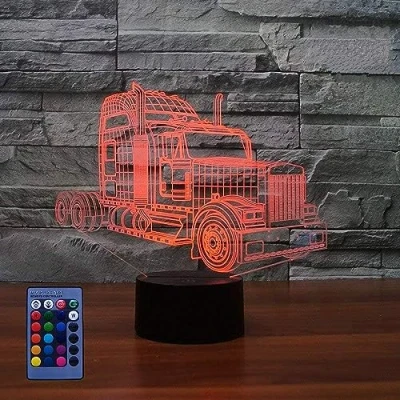 Image of HPBN8 Ltd 3D Truck Night Light USB Powered Remote Control Touch Switch Decor Table Lamp 7/16 Color Changing Lights LED Xmas Home Love Brithday Children Kids Toy Gift