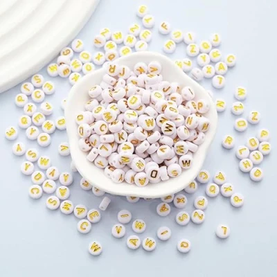 Image of HERZWILD Gold Letter Beads 1000pcs Acrylic Round Mixed White with Letters A Z for Bracelet, Choker, Jewellery Crafts. (Gold)