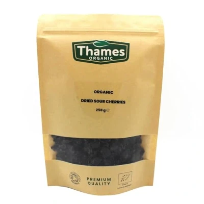Image of Organic Dried Sour Cherries Pitted, Sun Dried, Tart Cherry No Additives, Preservatives, Unsulphured, Vegan, GMO Free All Natural Thames 250g