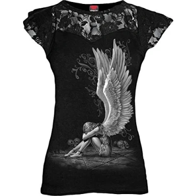 Image of Spiral Enslaved Angel Lace Layered Cap Sleeve Top Black M [Video Game]