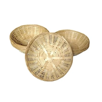 Image of Set Of 6 Vintage Bread Baskets Small Round Woven Wicker Bamboo Hamper Basket Serving Snack Bowl Natural