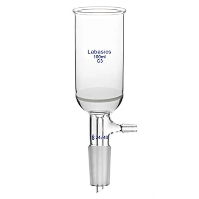 Image of Labasics Borosilicate Glass Buchner Filtering Funnel with Fine Frit (G3), 46mm Inner Diameter, 80mm Depth, 24/40 Standard Taper Joint and Vacuum Serrated Tubulation (100ml)