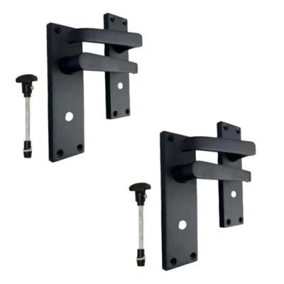 Image of Black Door Handles Interior Bathroom Victorian Straight Lock Handles, Matt Back Plate, 150 x 42mm, Multipack, Set 2