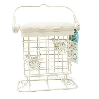 Image of Angraves Cream Butterfly Suet Feeder Bird Cake Hanging Wild With Lock Top