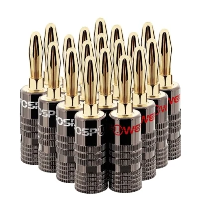 Image of FosPower Banana Plugs 10 Pairs / 20 pcs, Closed Screw 24K Gold Plated Speaker Plug Connectors for Wire, Wall Plate, Home Theater, Audio/Video Receiver, Amplifiers and Sound Systems