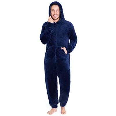 Image of CityComfort Onesies for Men and Teens, Loungewear Fleece Pyjamas All in One Jumpsuit Nightwear (Navy, L)