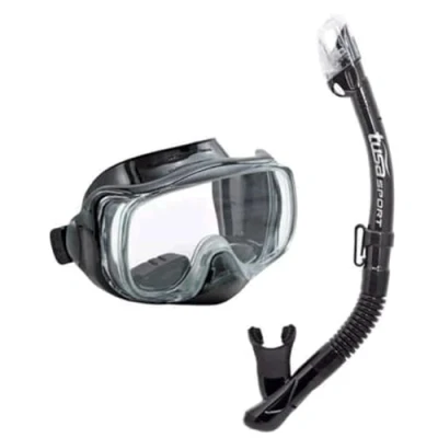 Image of TUSA Imprex 3D Snorkel Set Mask Diving Goggles Bag Black (Smoke