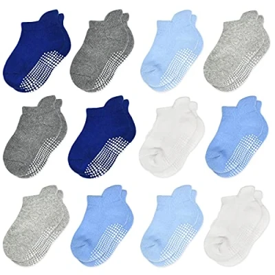 Image of HYCLES Toddler Grip Socks 12 Pairs for 5 7 Years Baby Boys Girls Ankle with Grips Kids Non Slip/Anti Skid