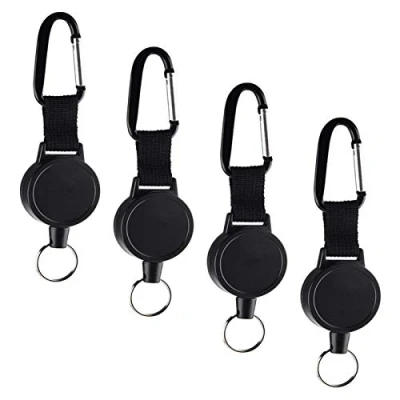 Image of 4 Pieces Heavy Duty Retractable Keychains Keyrings Badges Reel Clip with 65cm/ 25 Inches Steel Wire Rope, Black