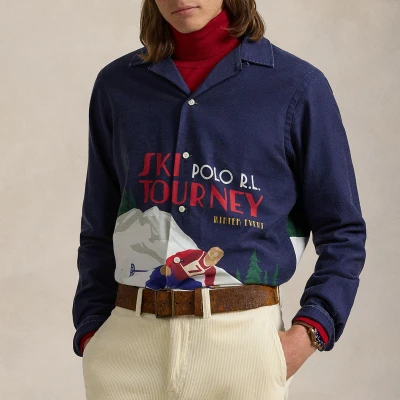 Image of Polo Ralph Lauren Classic FIT Skierprint CAMP Shirt Shirt, Men&#039;s, Size: Large, Ski tourney poster art