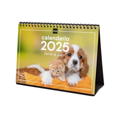 Image of Finocam Calendar Desktop Images to Write 2025 Month View January December (12 months) Dogs and cats Spanish