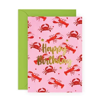 Image of Central 23 Happy Birthday Cards For Her Him Mum Dad Men Women Lobsters Red Pink Comes With Fun Stickers Made In The UK Vegan Ink