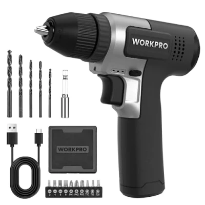 Image of WORKPRO 8V Cordless Drill Driver, 3/8&quot; Keyless Chuck Electric Drill, 12 N.m Max Combi with Carrying Case, 2Ah Rechargeable Battery, 16 Pieces Accessories, Black